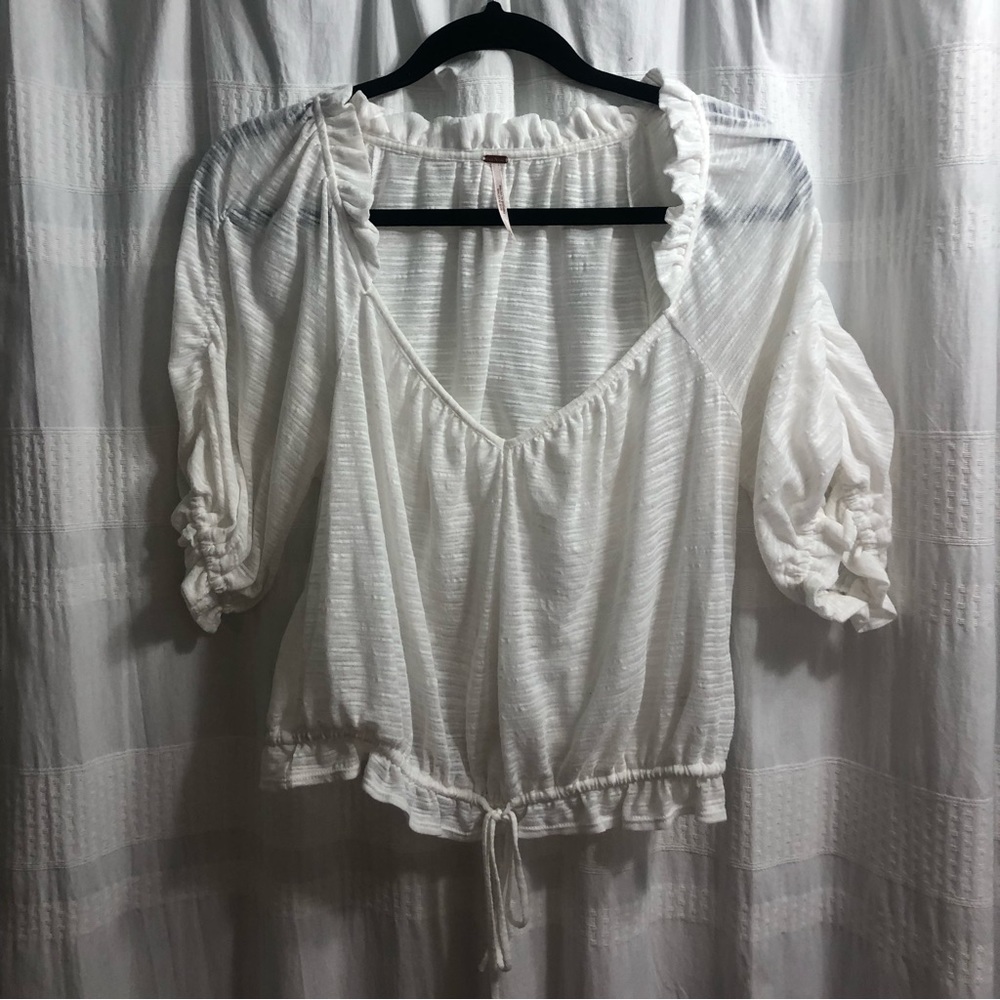 Free people white textured cropped synch tie top